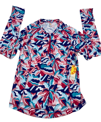 $65 C&C California Women's Sun Protection Shirt - Baily Palm Tree - Medium -New
