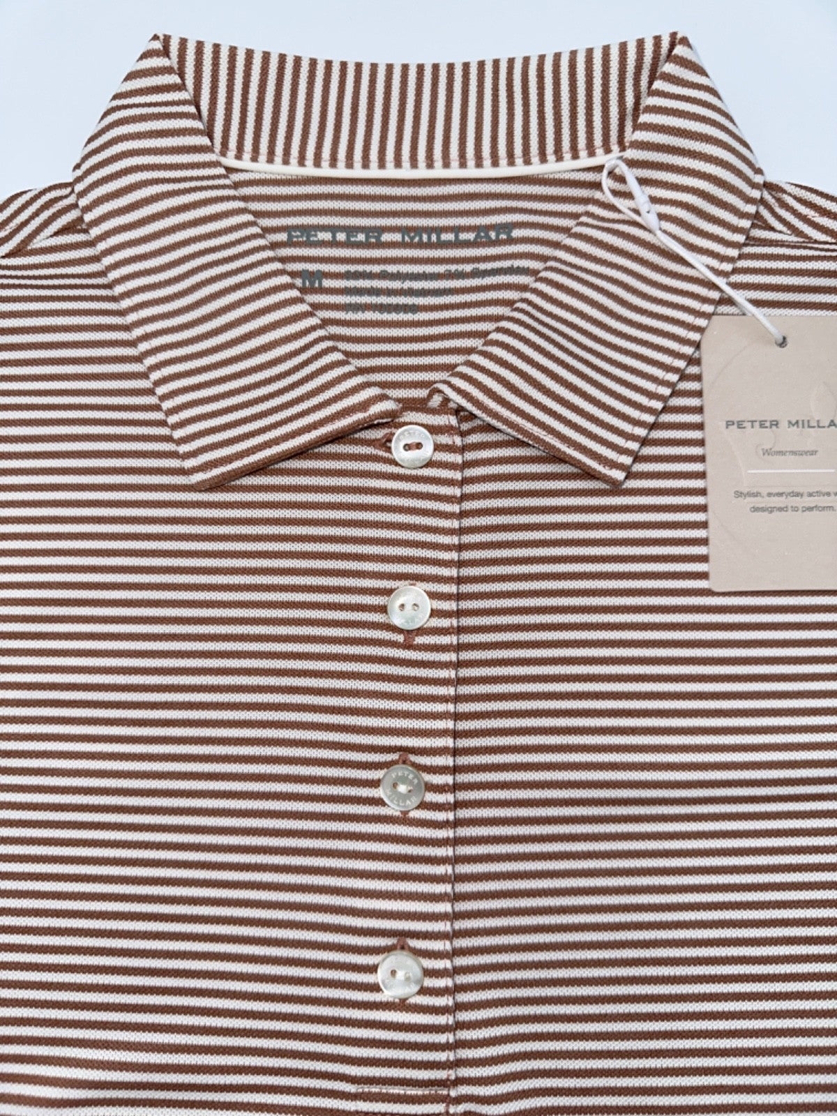 $110 Peter Millar Women's Sport Mesh Polo Shirt - Camel/Ivory - Medium - New Tag