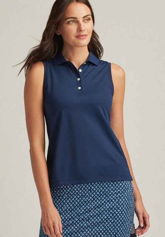 $85 Peter Millar Women’s Sleeveless Banded Polo Shirt - Navy - Medium- New Tag