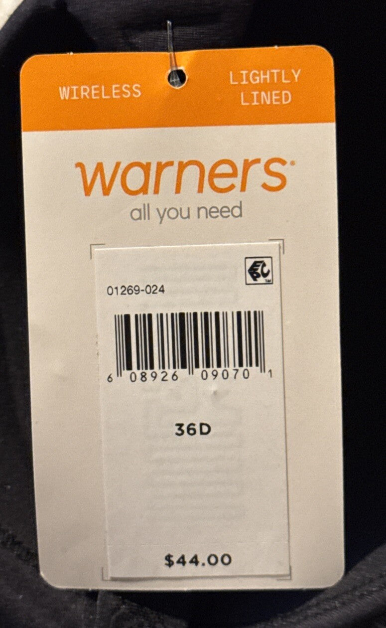 Warners Women’s Cloud 9 Super Soft Wireless Lightly Lined Bra 1269- Black - 36D