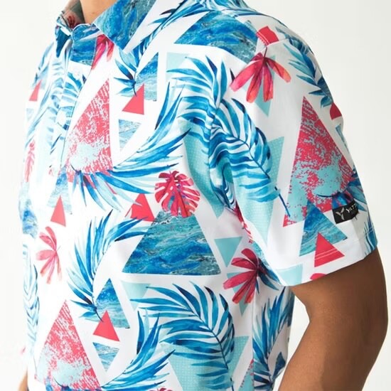 $65 Yatta Golf Men’s MaiKai’i Golf Polo Shirt- White/Blue/Red- Large - New