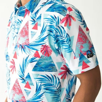 $65 Yatta Golf Men’s MaiKai’i Golf Polo Shirt- White/Blue/Red- Large - New