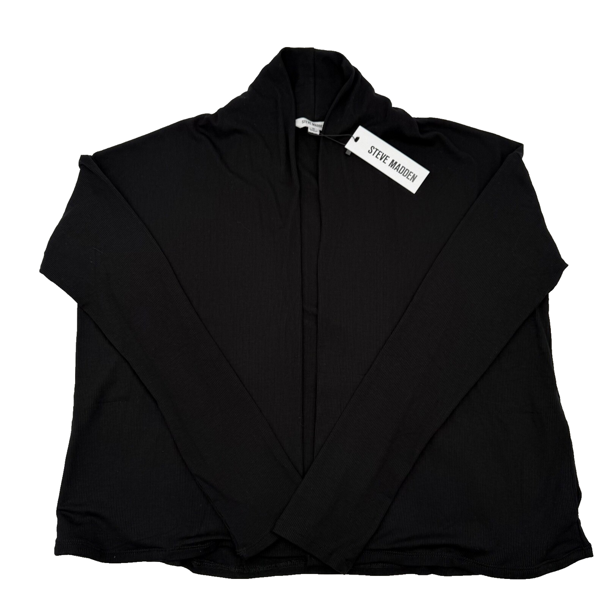 $89 Steve Madden Women’s-Soft Side Ribbed Knit Jacket Top- Black- Small-New Tag