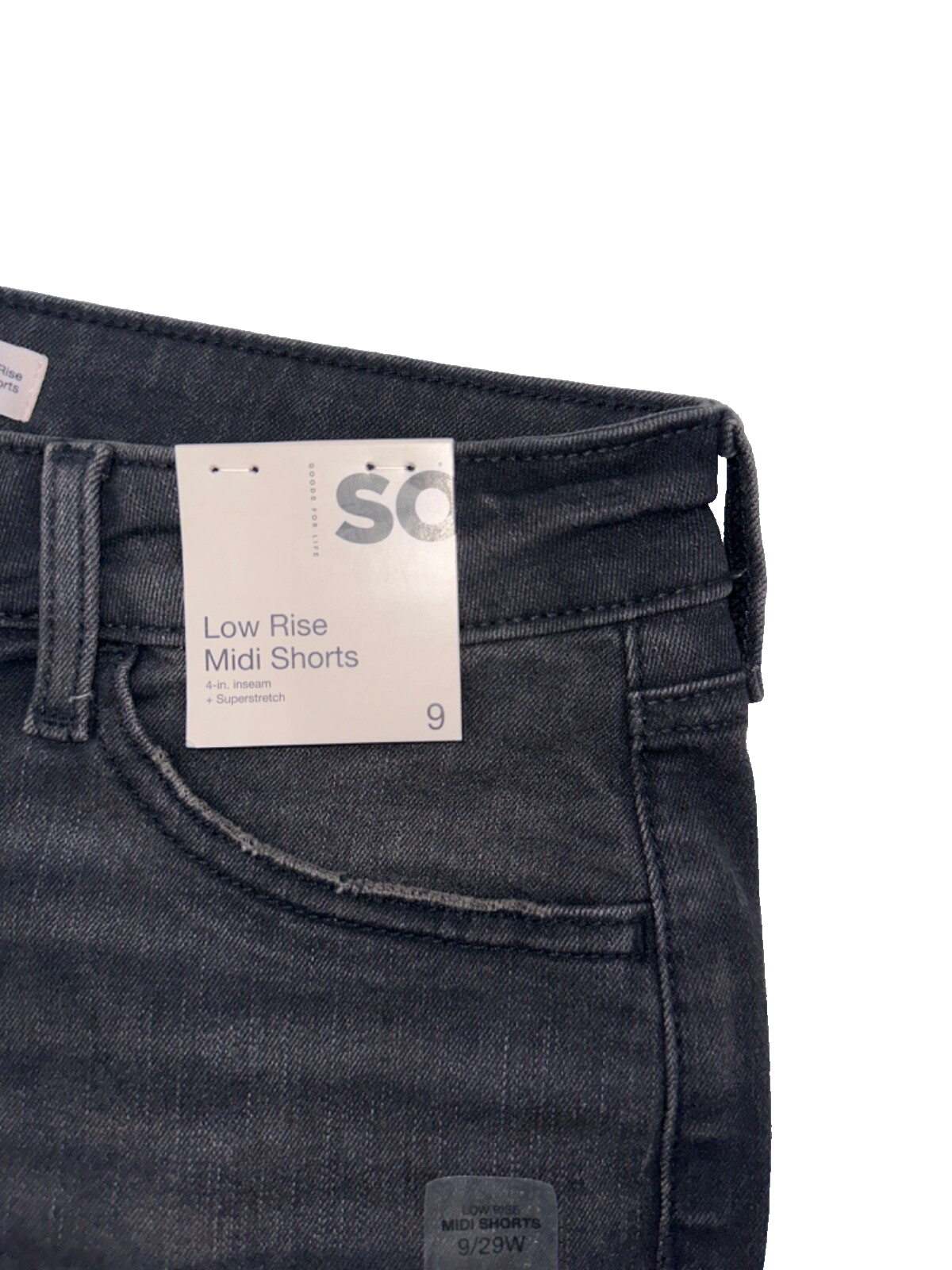 SO Women's Low Rise Midi Fray Hem Jean Shorts - Washed Black - 9/29W - New Tag
