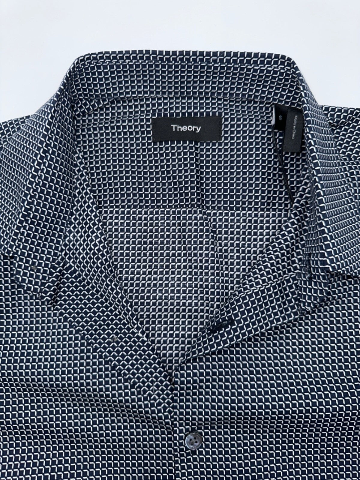 $195 Theory Men's Irving Space Multi Button Down Shirt - Navy/White - Small-New