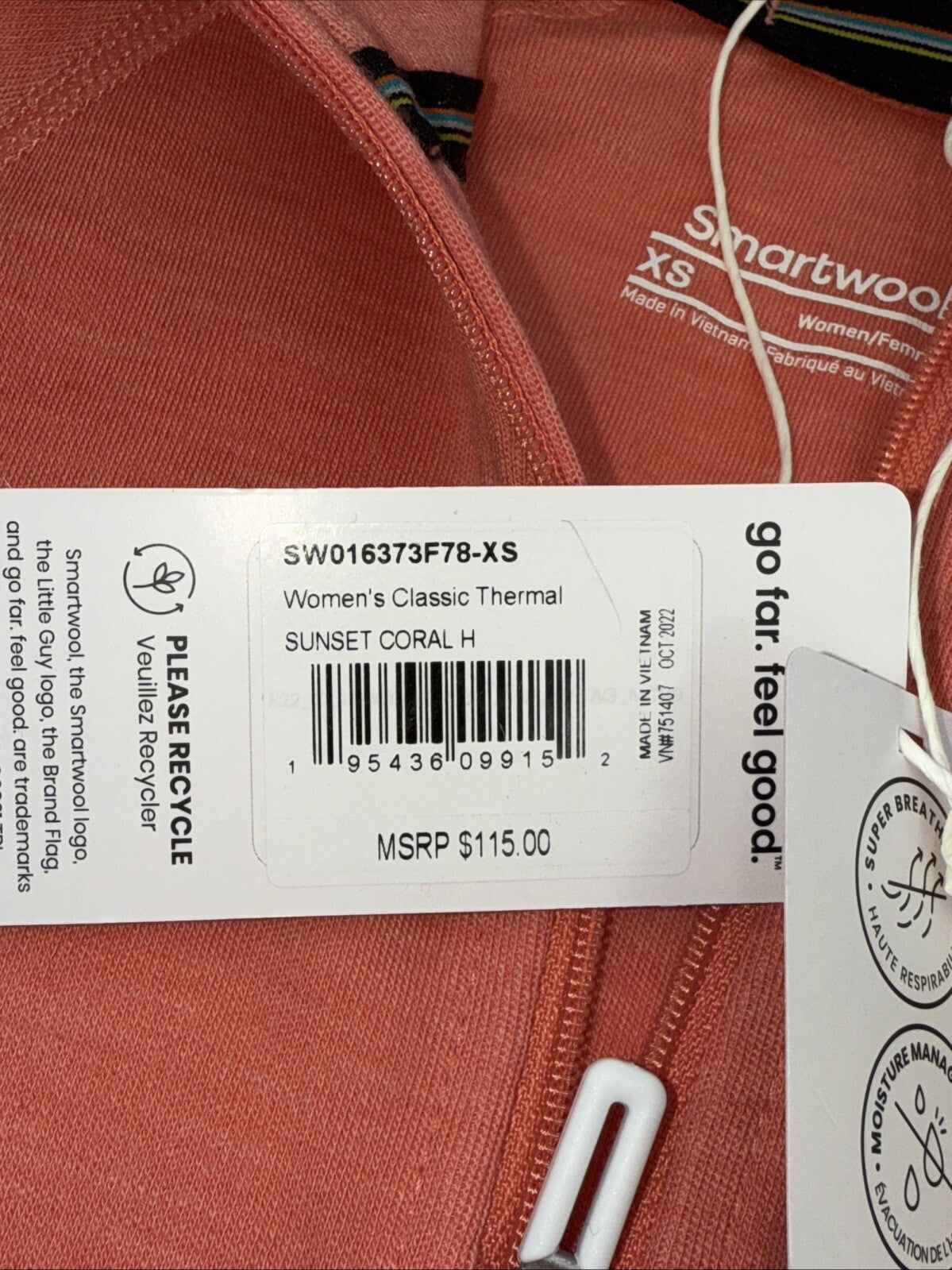 $115 Smartwool Women’s 1/4 Zip Thermal Pullover Merino Wool-Sunset Coral -XSmall