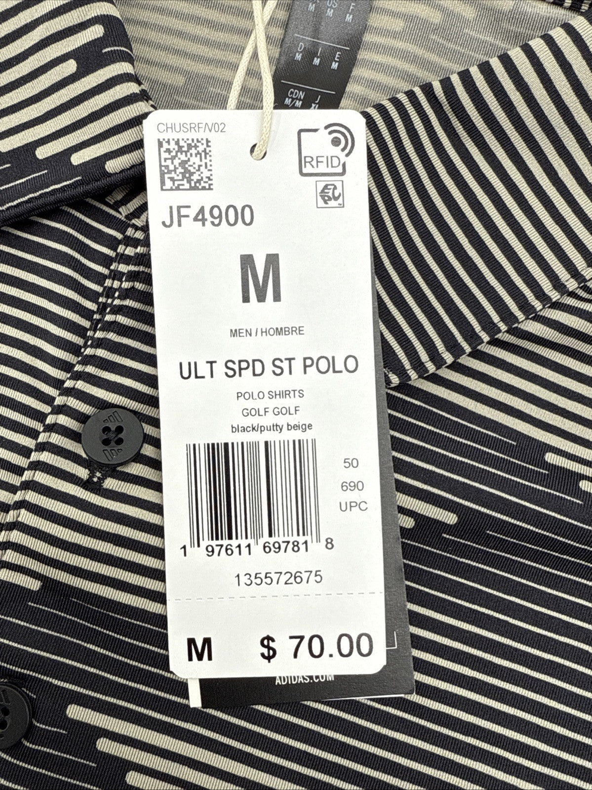 $70 Adidas Men’s Speed Stripped Polo Shirt Performance Golf- Putty -Medium-New