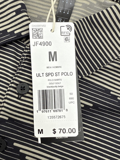 $70 Adidas Men’s Speed Stripped Polo Shirt Performance Golf- Putty -Medium-New