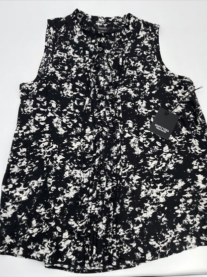 $35 Simply Vera Tie Front Pin-tuck sleeveless Top-Textured Black-Medium-New Tag