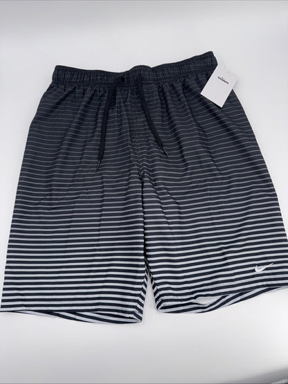 $58 Men's Nike Stripe 9" Swim Trunks- Black/Grey- Small- New with Tag
