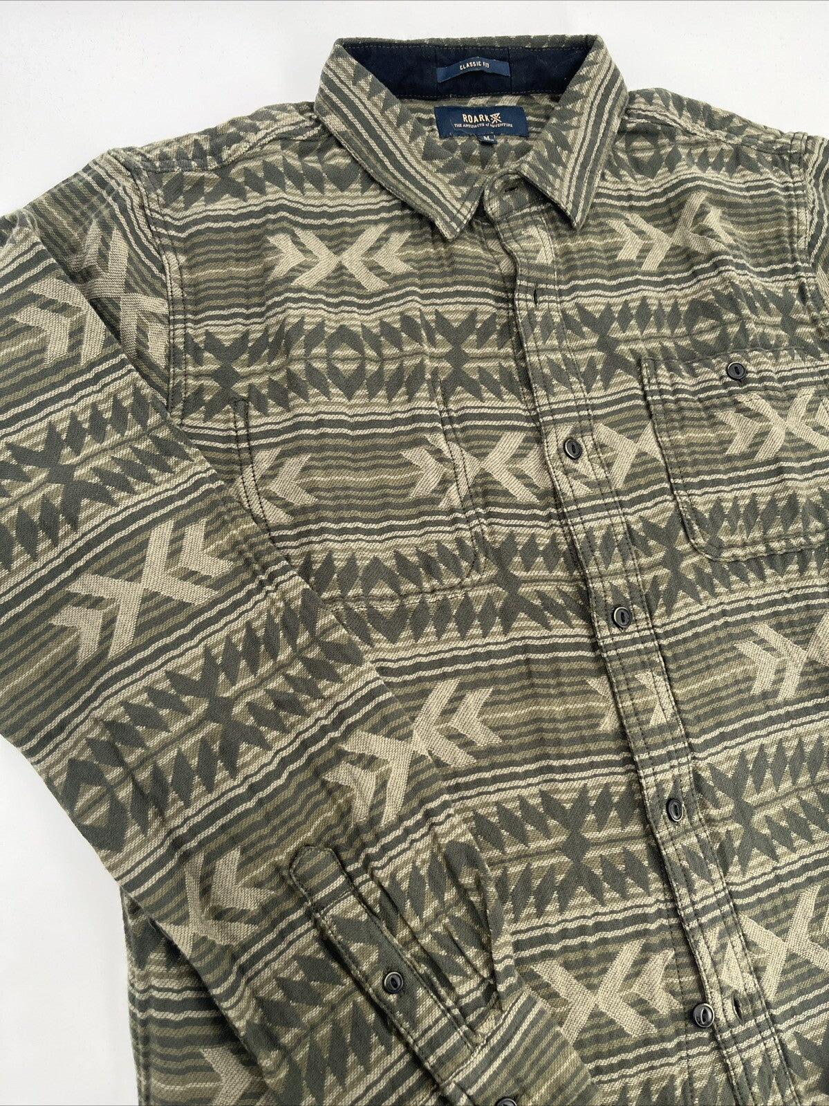 $119 Roark Men’s Weston Long Sleeve Button Up Jacquard Shirt-Military-Medium