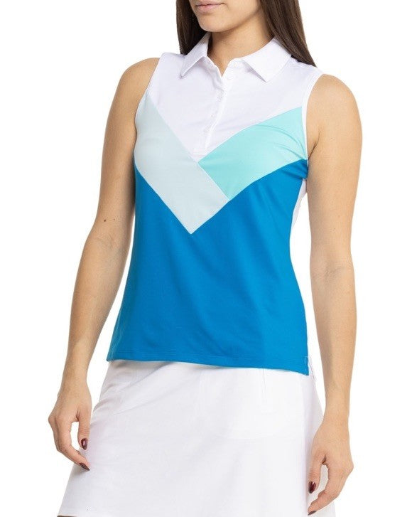 $110 G/Fore Tech Stretch Jersey Golf Sleeveless Polo -white/Blue- Small- New Tag