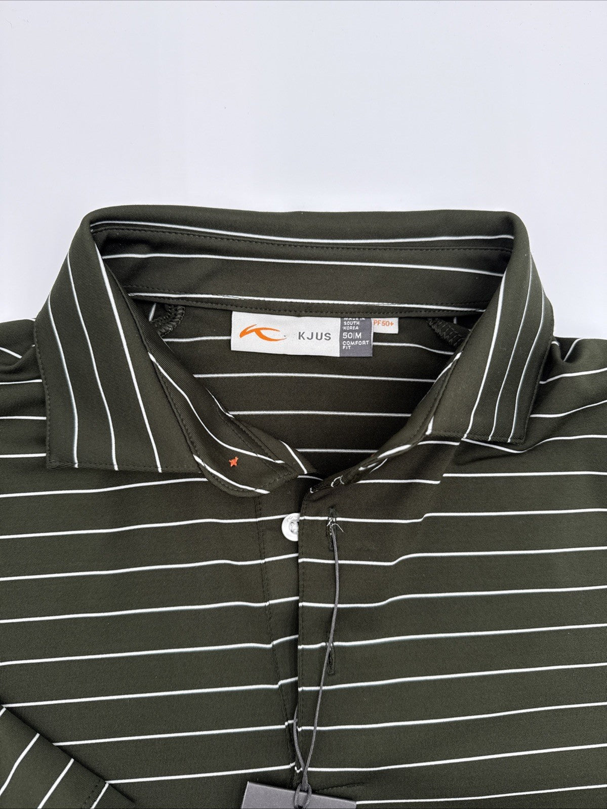$99 Kjus Men’s Soren Golf Polo Striped Performance Shirt- Khaki -Size: 50/Medium
