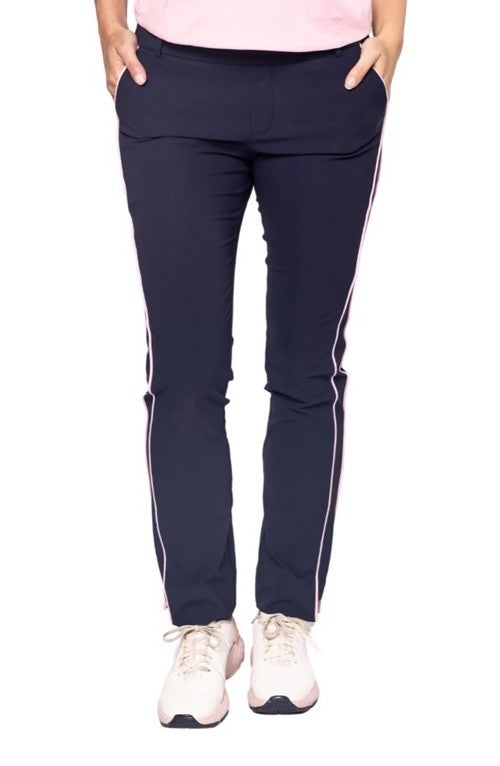 $158 Golftini Ankle Pant Side Stripes Golf Pants- Navy/Pink-Large-New Tags