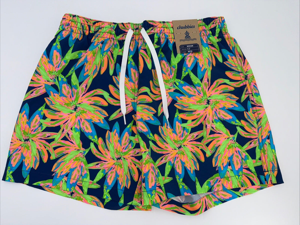 $70 Chubbies The Ocean Flowers 5.5" Inseam Swim Trunks-Multi -Medium-New Tag