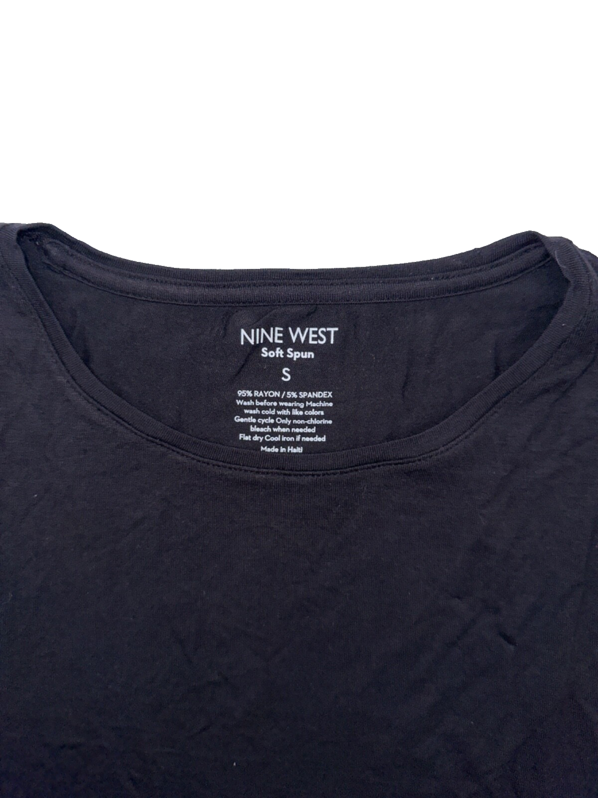 Nine West Women’s Soft Spun Long Sleeve Crew Neck Tee-Mineral Black- Small-New