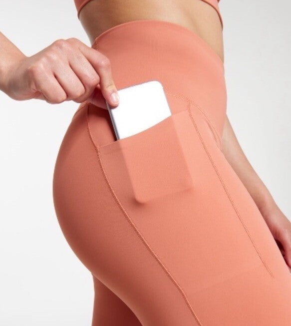 $70 CALIA  Women’s PowerMove High Rise Knee Crop Tights -Apricot Aura-Large-NWT