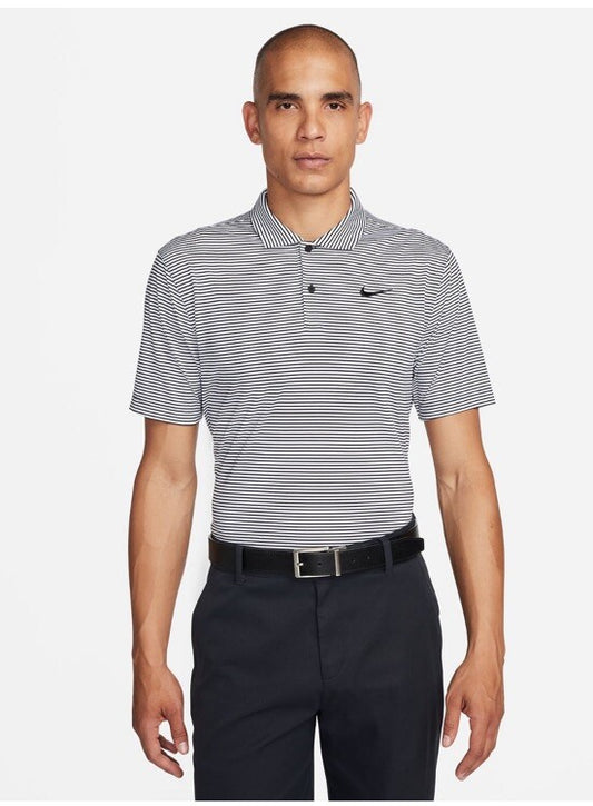 Nike Men’s Dri-Fit Polo Core Striped Golf Tennis Shirt-White/Black-Medium-New$55