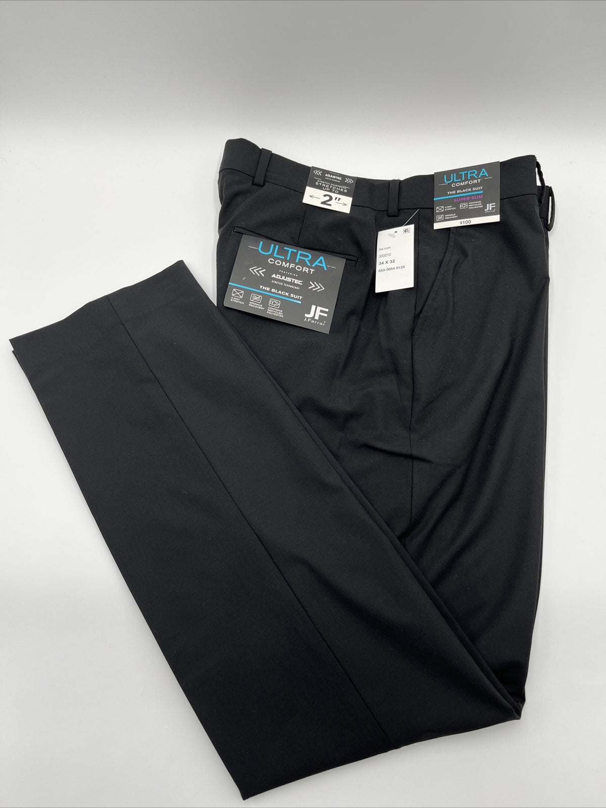 JF J Ferrar Men's Classic Fit Dress Pants Slacks Flat Front-Black-34W 30L- New