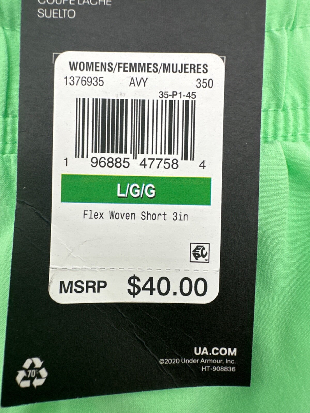 $40 Under Armour Women’s Vanish Shorts 3” - Lime - Large - New With Tag