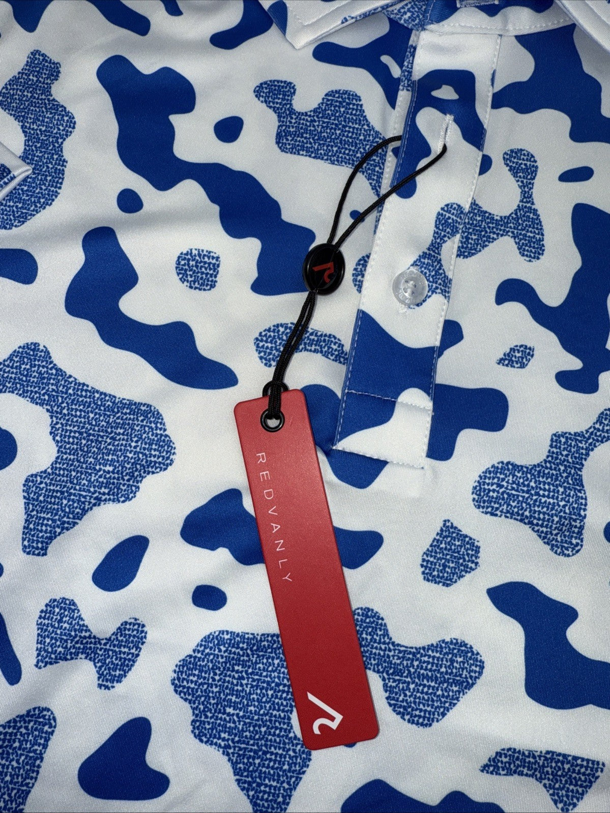 $110 Redvanly Men’s Camo Barres Golf Performance Stretch Polo Shirt-Blue-XLarge