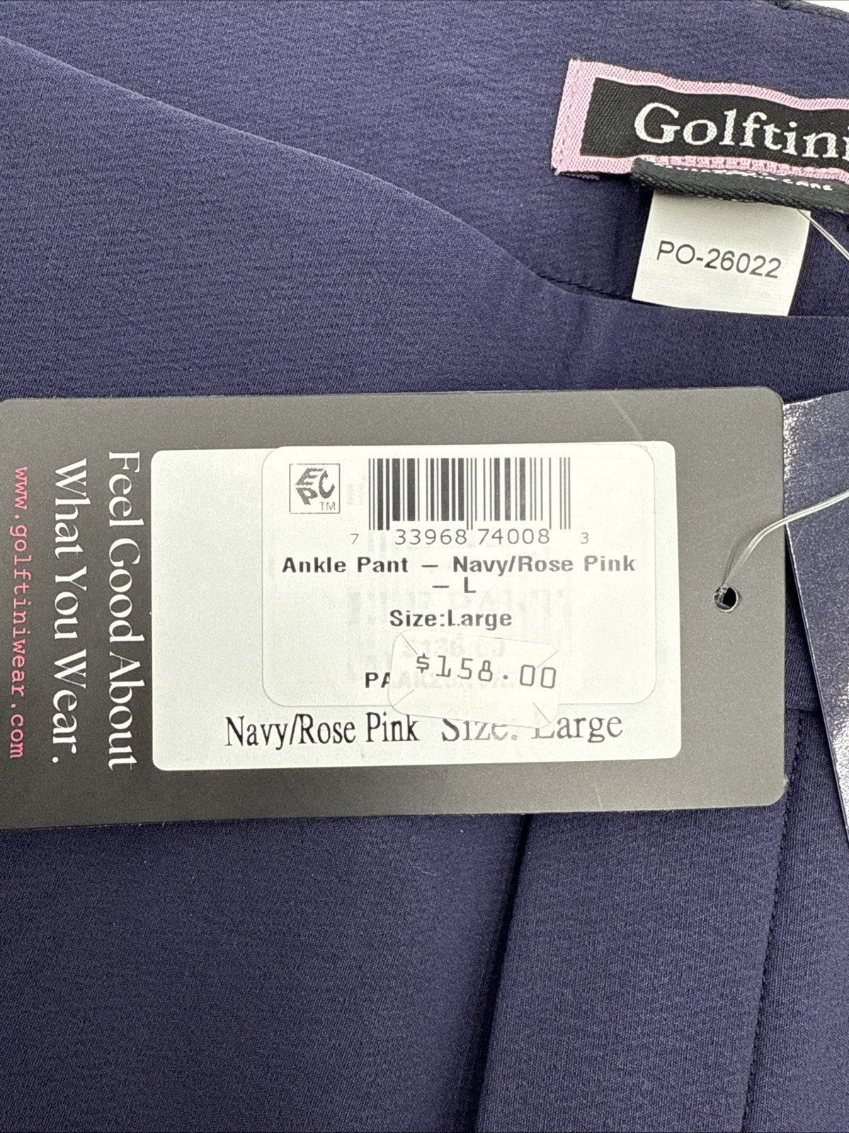 $158 Golftini Ankle Pant Side Stripes Golf Pants- Navy/Pink-Large-New Tags