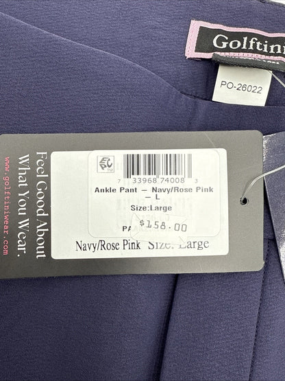 $158 Golftini Ankle Pant Side Stripes Golf Pants- Navy/Pink-Large-New Tags