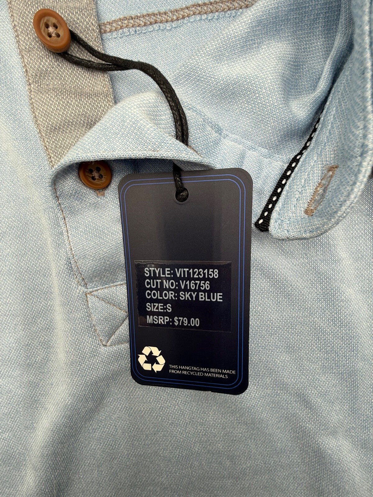 $79 Visitor Premium Men’s-Polo Shirt- Sky Blue- Small- New Tag