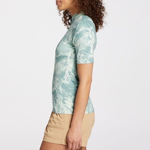 Alpine Design Women's  Oasis ½ Zip Short Sleeve Shirt - Jade Floral- Large NWT