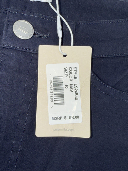 $150 Peter Millar Women's Karlie Stretch Sateen High Rise Pant-Navy-Size: 10-NEW