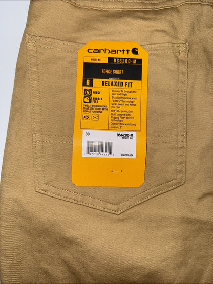 Carhartt Men's 106280 Force® Relaxed Fit Short - 9 Inch  - Golden Sand- 30W-New