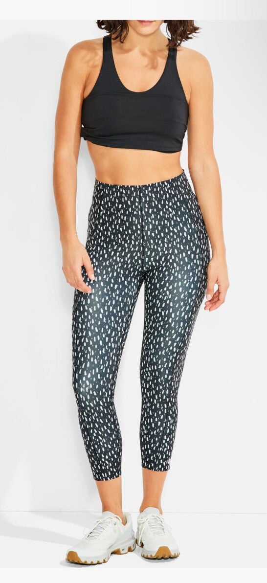 $95 NIC+ZOE High Waist Crop Leggings Brush Strokes- Black/White-Large-NEW