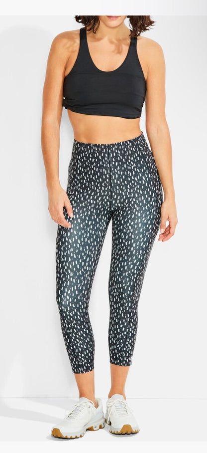 $95 NIC+ZOE High Waist Crop Leggings Brush Strokes- Black/White-Large-NEW