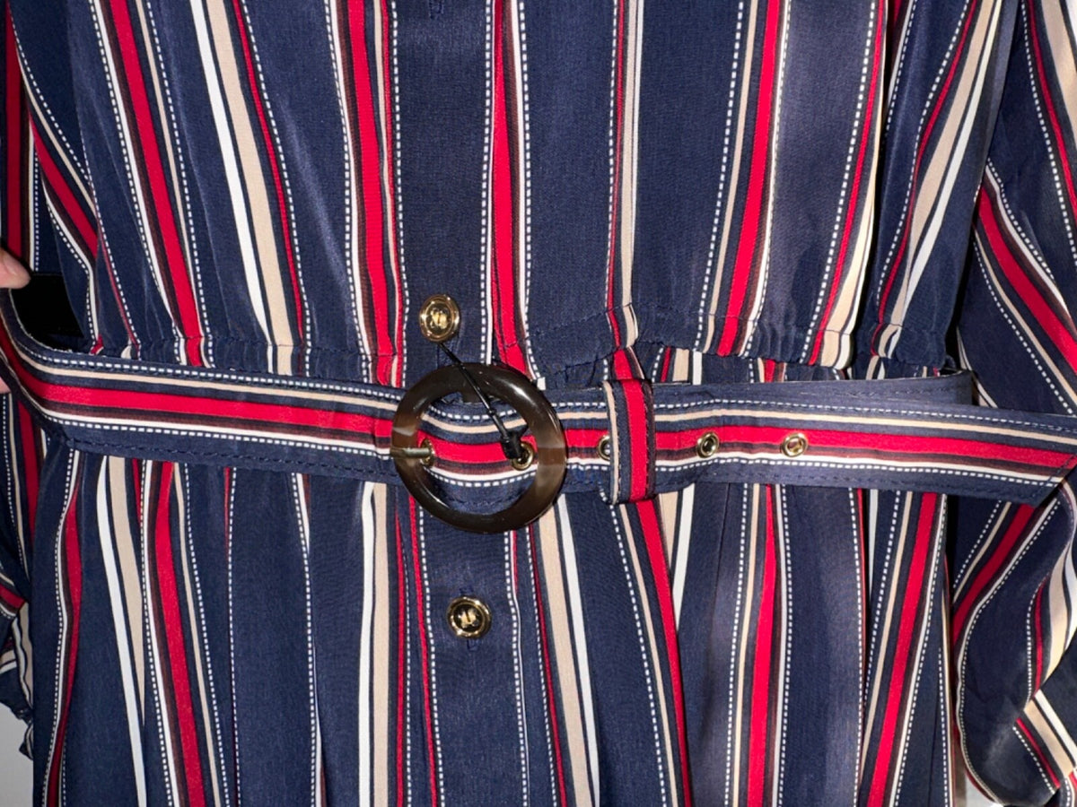 $110 Charter Club Women's Striped Drawstring Dress- Deepest Navy - Size 14-New
