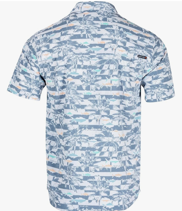 $72 Salt Life Men's Sunshine Button Down Shirt - Elemental Blue - Medium - New