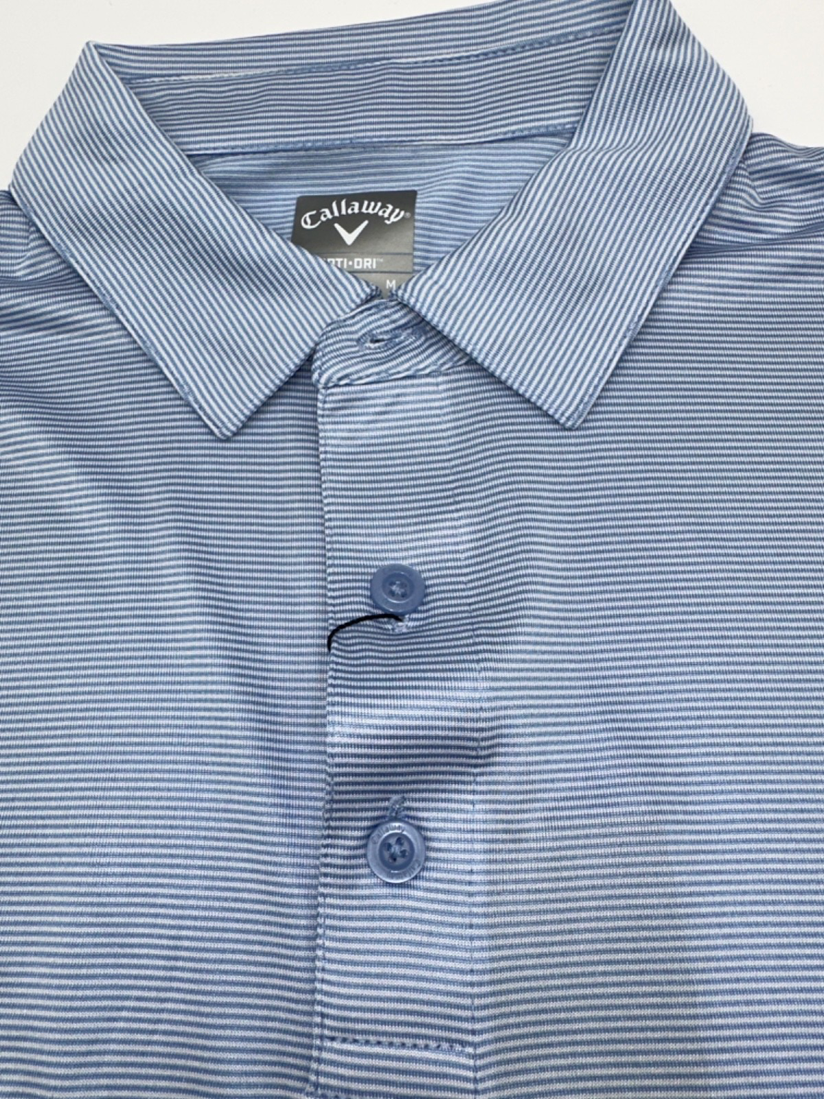 $70 Callaway Men’s Opti Dri Striped Golf Polo- Chambray- Medium- New With Tags