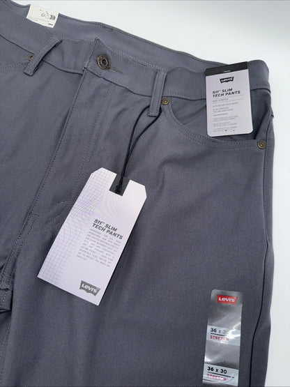 $70 Levi's Men's 511 Slim Tech Pants Stretch A92130010- Grey- 36W 30L - New Tag