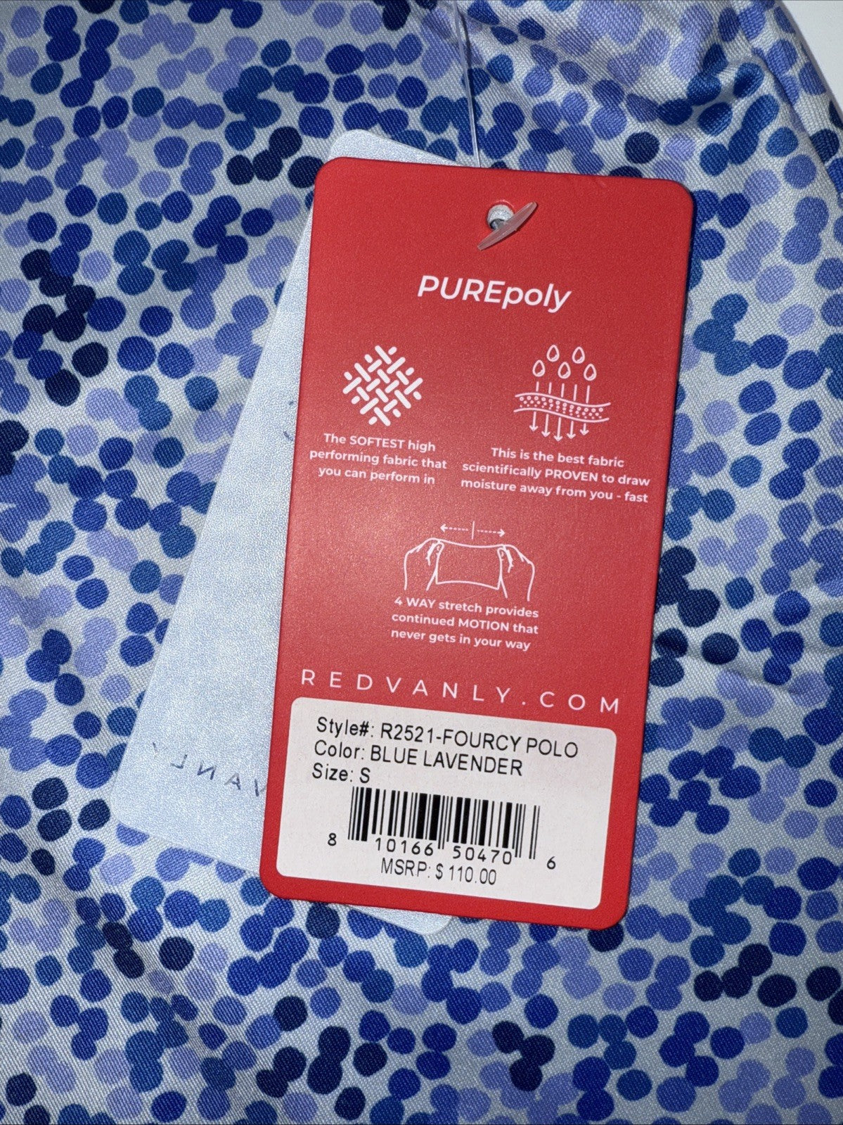 $110 Redvanly Men’s Fourcy Golf Performance Polo Shirt-Blue Lavender -Small-New