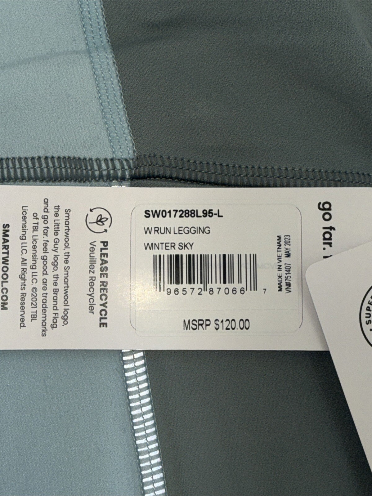 $120 Smartwool Women's Run Legging  - Winter Sky - Large - New With Tags