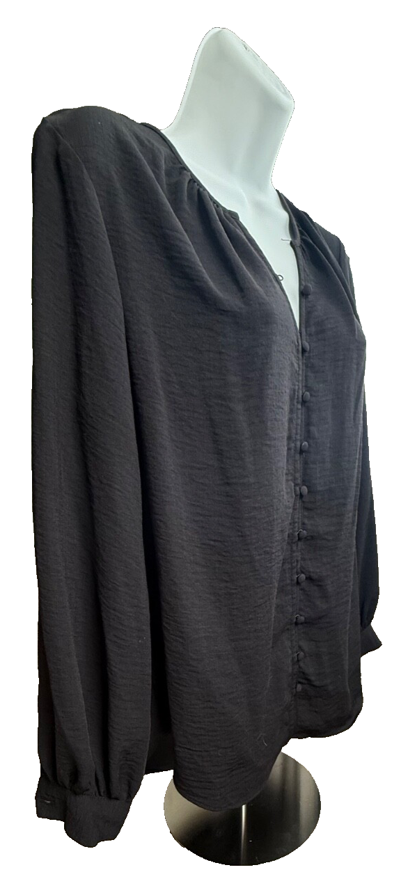 Nine West Women’s- V-Neck Button Down Shirt -Black- Small-New Tag