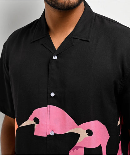 $69 Duvin Men’s Mingo Design Short Sleeve Button Up Polo - Black - Medium - New