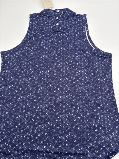 $95 Peter Millar Women’s Scottie Tossed Print Sleeveless Top- Navy Blue- Large
