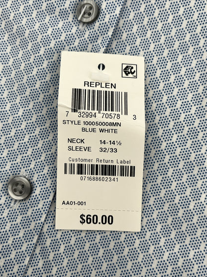 Alfani Men’s Regular Fit Cotton Button Up Long Sleeve Shirt-Blue/White-14-14.5-S