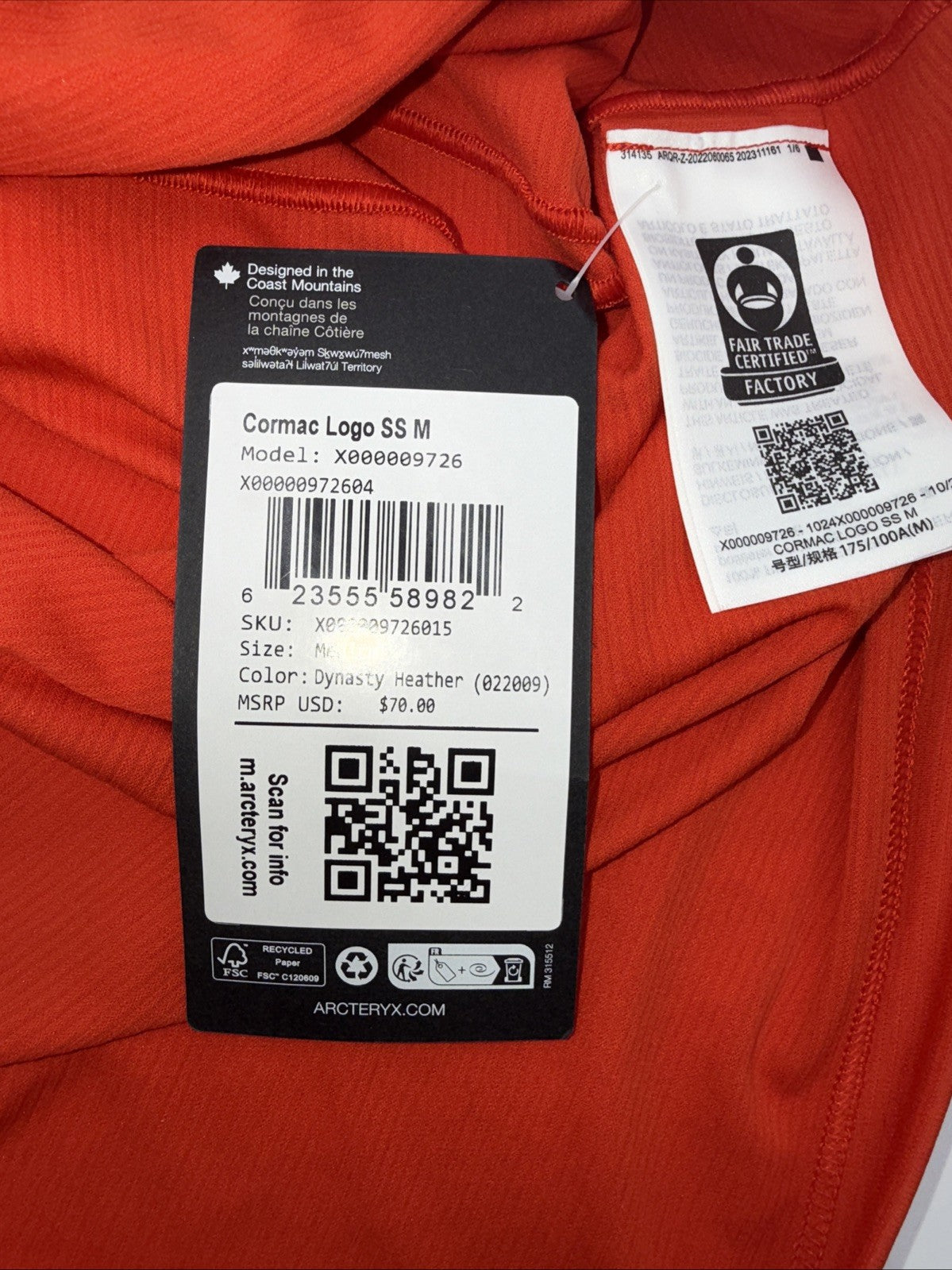 $70 Arc'teryx Men’s Cormac Logo Shirt S/S Tee T-shirt -Dynasty Heather- Medium