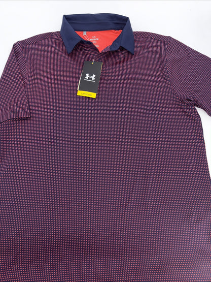 $78 Under Armour Golf Men's T2 Half Moon Polo Shirt- Navy/Orange- Small-New Tag