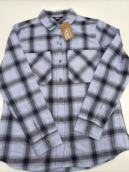 $55 Eddie Bauer Women’s Flannel Button Front Shirt Plaid-Periwinkle-Small-NEW