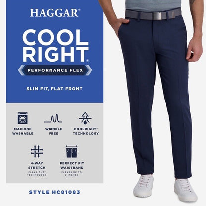Haggar Men’s Cool Right Performance Flex Slim Fit Flat-Front Pants-Black-32Wx32L