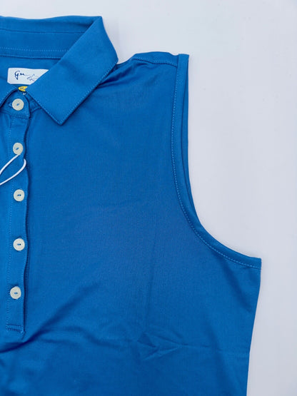 Greg Norman Women’s Freedom Sleeveless Micro Pique Polo-Cornflower Blue-Medium