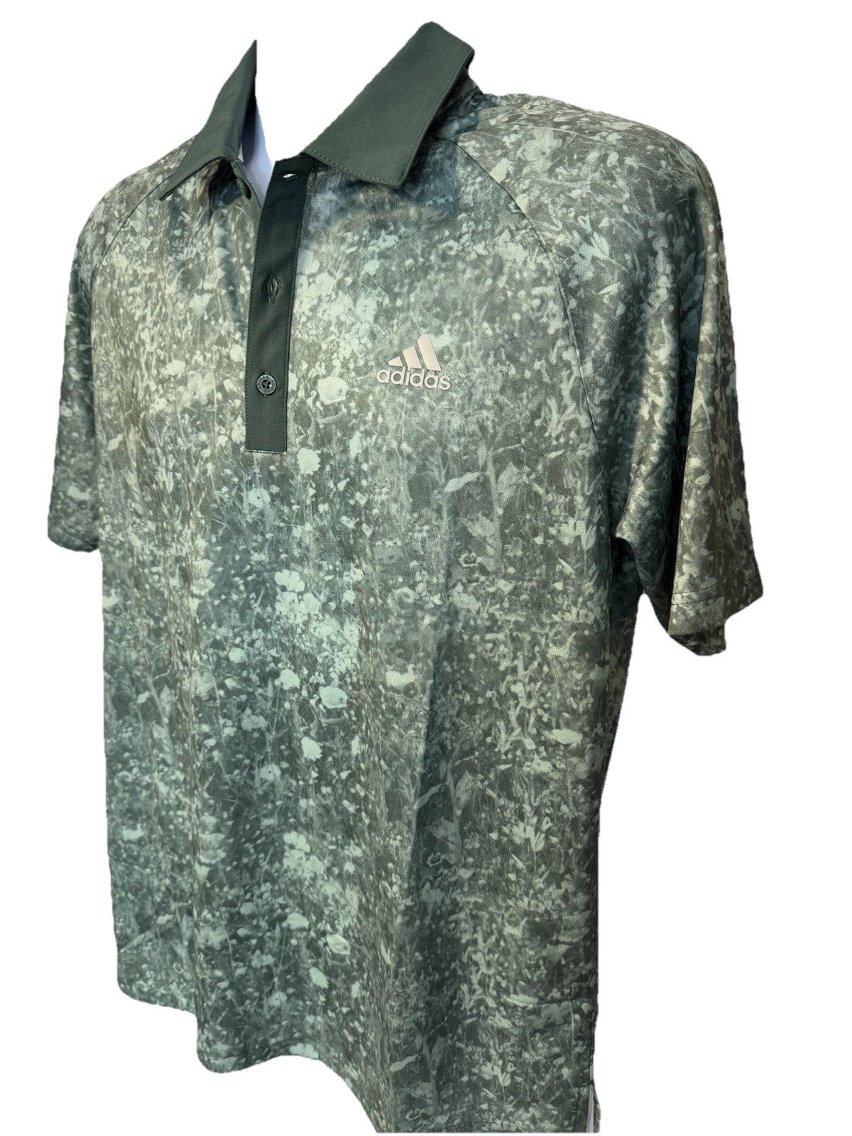 $65 Adidas Men's Petal Print Golf Polo Shirt - Hazy Green - Medium -New