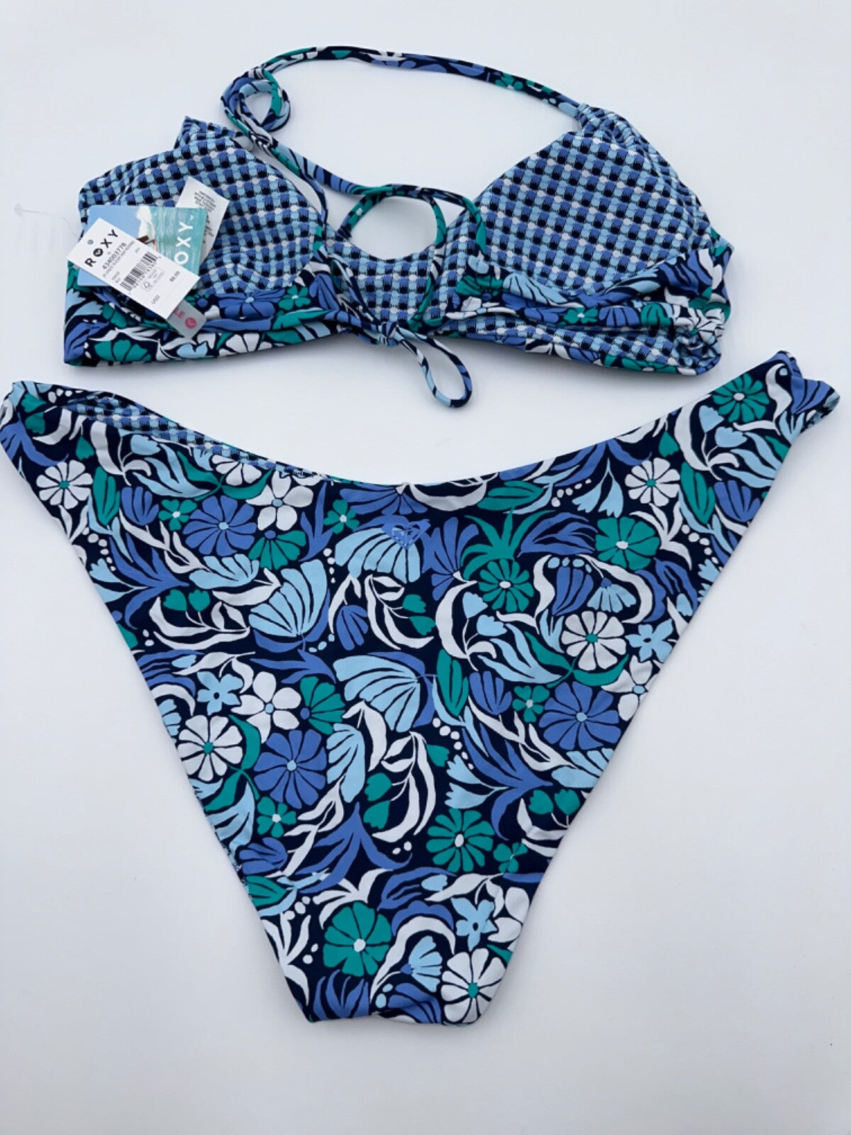 $88 Roxy Women’s Tri Scopp Reversible Cheeky Swim Suit - Blue - XLarge - New